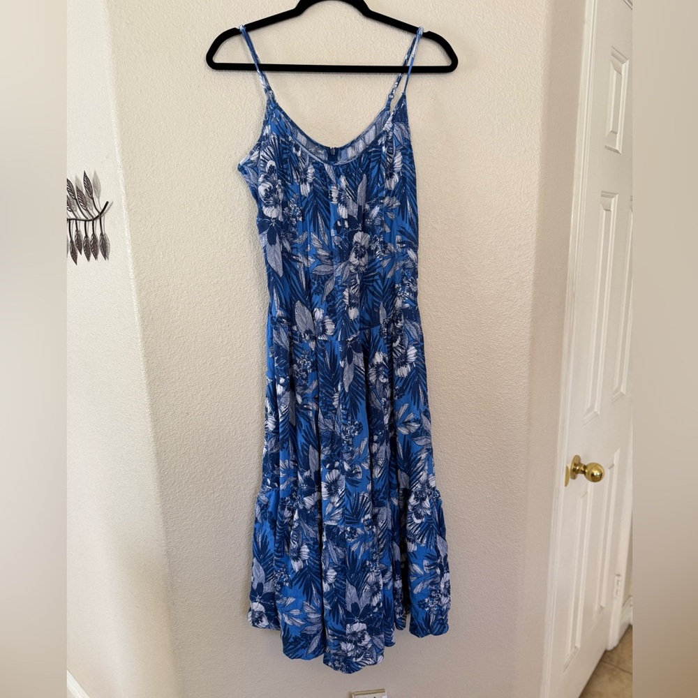 Blue Floral Midi Sundress with Spaghetti Straps - Picture 1 of 5